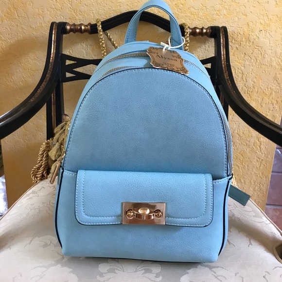 Light Blue Vegan Backpack by Alyssa with Leopard Lining main image 6